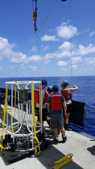 The team extracting and analyzing anoxic water from the Pacific Ocean.